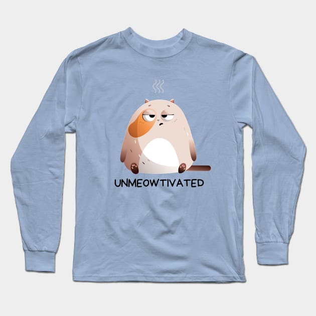 Unmeowtivated | Cute Unmotivated Cat Pun Long Sleeve T-Shirt by Allthingspunny